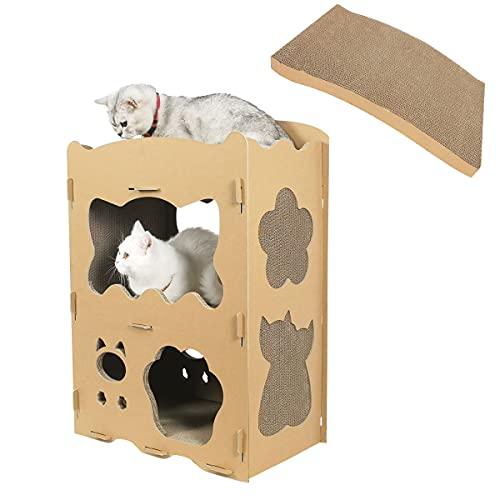 RAKU新型猫用爪とぎ 天板2枚付き キャットハウス キャットタワー
