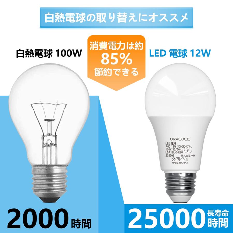 ORALUCE LED電球 E26口金 電球色 12W 1200lm 100W相当 3000k 220度広配光 高演色調光不可 2個入 LDA1 |  | 03