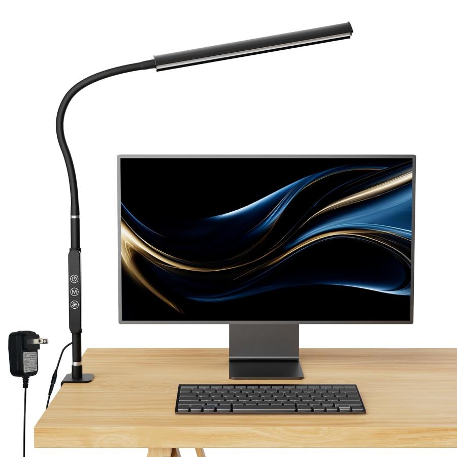 スタイリッシュな幅広デスクライト / 5段階調光 / 回転対応