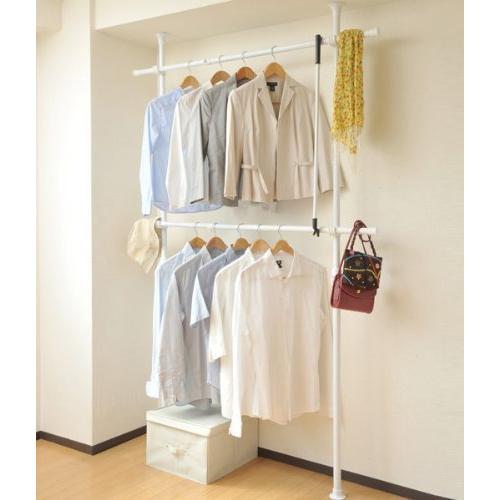 山善YAMAZEN 突っ張りポールハンガーラックダブル ホワイト WJ