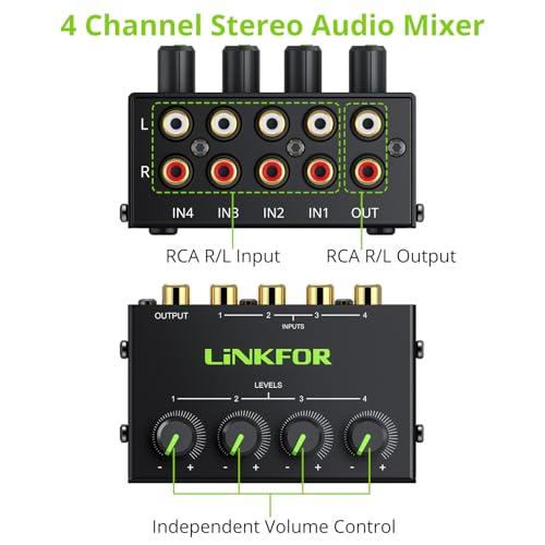 LiNKFOR ステレオミニミキサー RCA 4チャンネルパッシブミキサー 音量