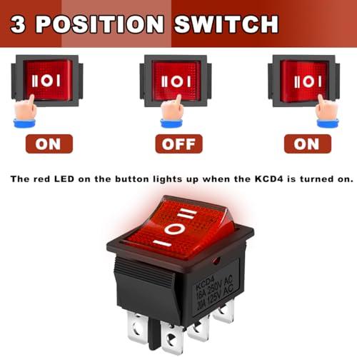 MKBKLLJY 3Pcs ロッカー スイッチ 6 ピン 3 ポジション ON/OFF/ON DPDT AC 16A 250V/20A ...