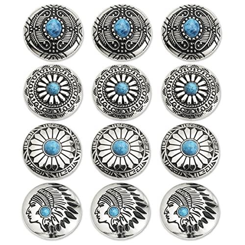 コンチョ ボタン ターコイズ 12個セット 30mm ネジ 付き シルバー
