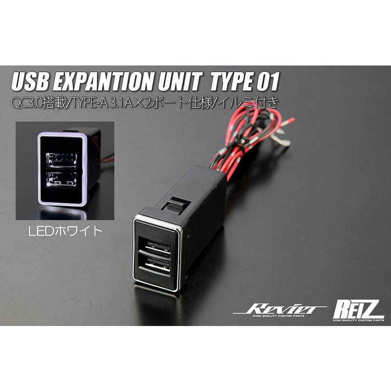 日産（NISSAN） ホワイトLED 増設USBポート タイプ01 QC3.0対応 3.1A×2