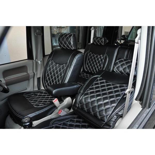 DA64W エブリィワゴン キルティングレザー シートカバー ブラック/ホワイトステッチ 〜2012年5月16日 ヘッドレスト仕様変更前用