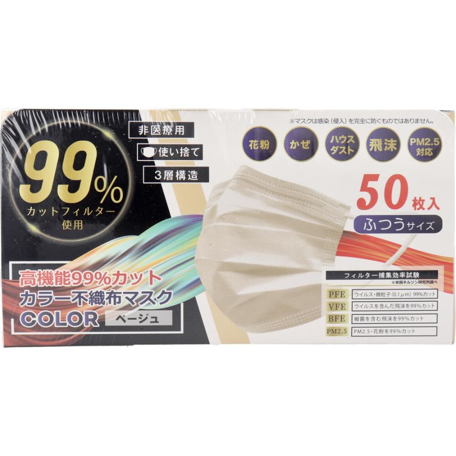 高機能99%カット カラー不織布マスク ふつうサイズ ベージュ 50枚入