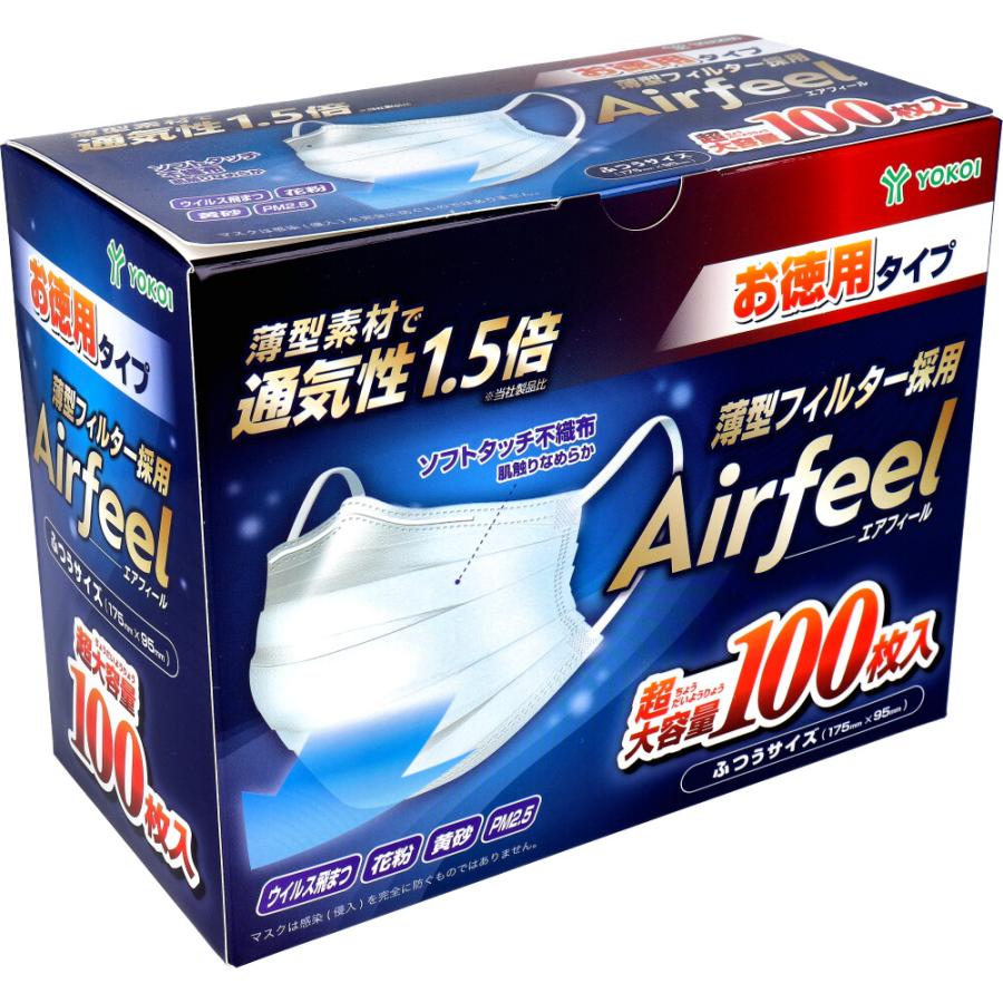 ボディ・フェイスケア AIRFEEL エアフィール マスク ふつうサイズ 100枚入 : シャイニングストア