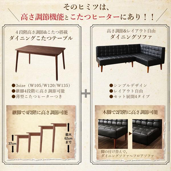 ダイニングセット（テーブル&ソファ チェア ベンチ） 6人 5点セット(テーブル+ソファ1脚+アームソファ1脚+チェア1脚+ベンチ1脚) 右アーム W120_4