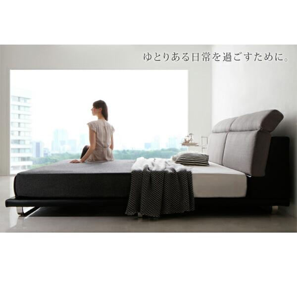 リクライニング機能付き・モダンデザインローベッド 国産カバーポケットコイルマットレス付き ダブル 組立設置付