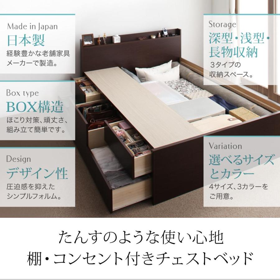 ベッド 収納付きベッド シングルベッド マットレス付き 収納 収納付 収納ベッド 大容量 収納ボックス 薄型プレミアムポケットコイルマットレス付 セミシングル_2