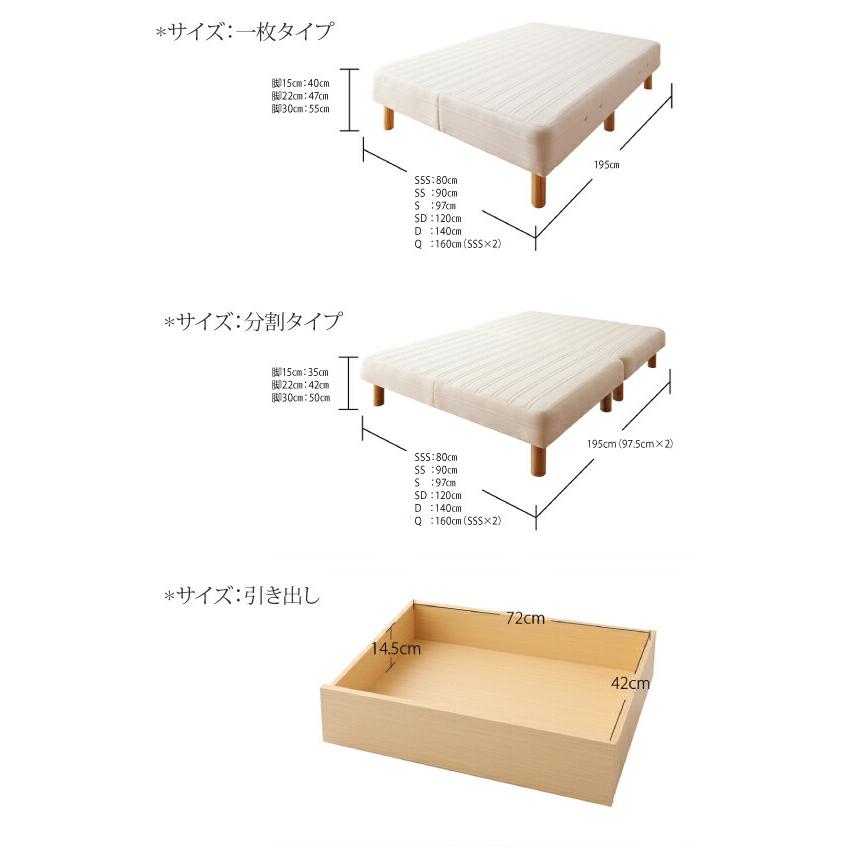 新・国産ポケットコイルマットレスベッド マットレスベッド 分割タイプ セミダブル 脚15cm