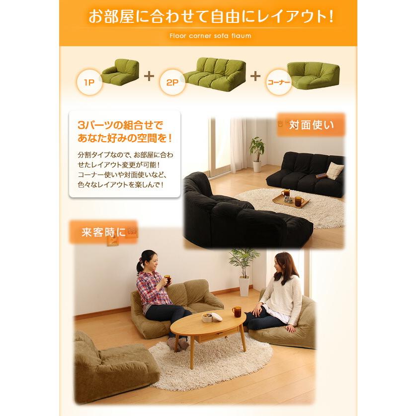 フロアソファ フロアコーナーソファ ロータイプ 左コーナーセット 1P+2P+コーナー