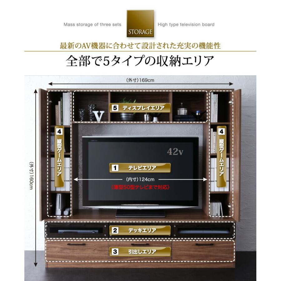 お値下げしました テレビ台 ハイタイプ リビング壁面収納 50型 50インチ 大型テレビ 収納 収納付き 棚 引き出し ブラックガラス AVラック