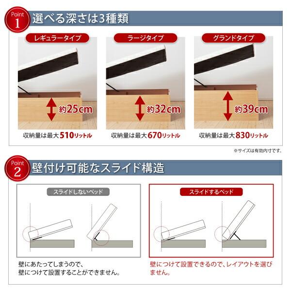 メーカー直売 ベッド ベット マットレス付き 収納 収納付 収納ベッド 跳ね上げ 薄型プレミアムポケットコイルマットレス付き 横開き セミダブル 深さグランド