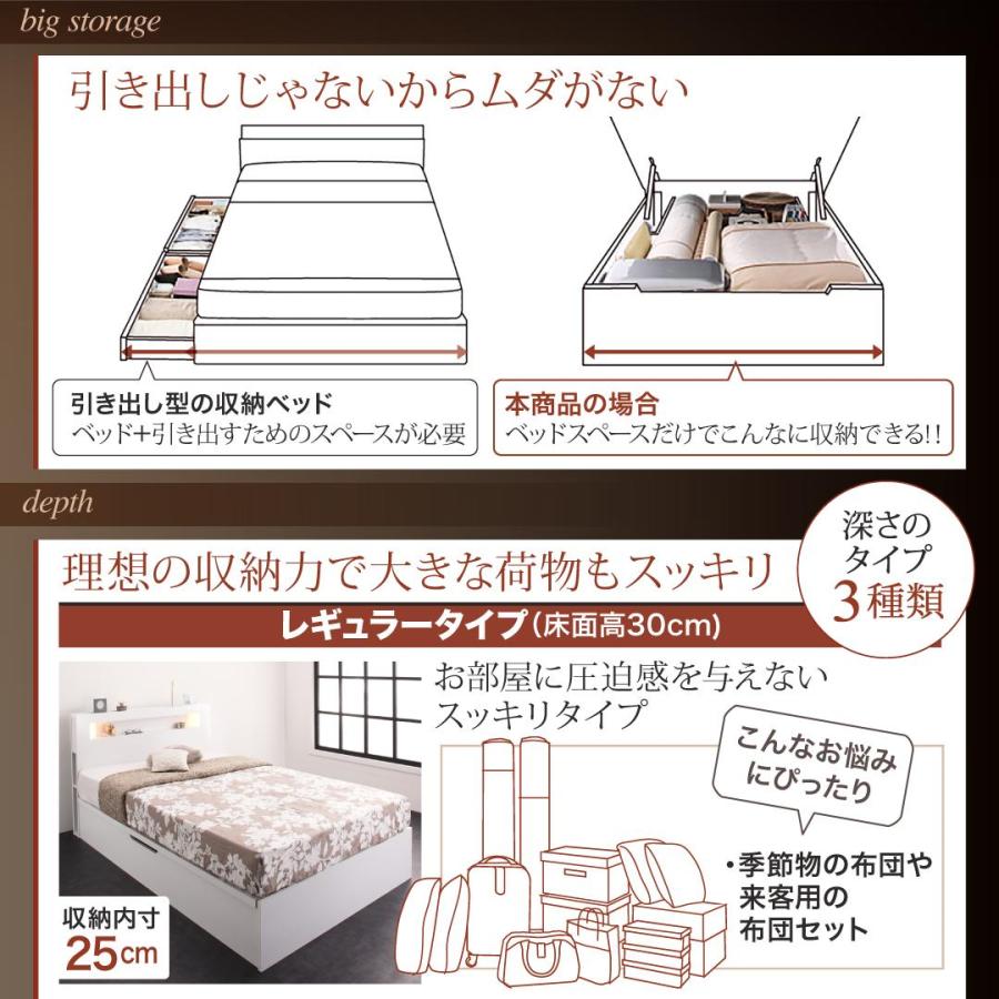 ベッド 収納付きベッド フレームのみ 収納付 収納ベッド 跳ね上げ 跳ね上げベッド 宮付き ライト付 ベッドフレームのみ 横開き セミシングル 深さラージ｜shiningstore-life｜07