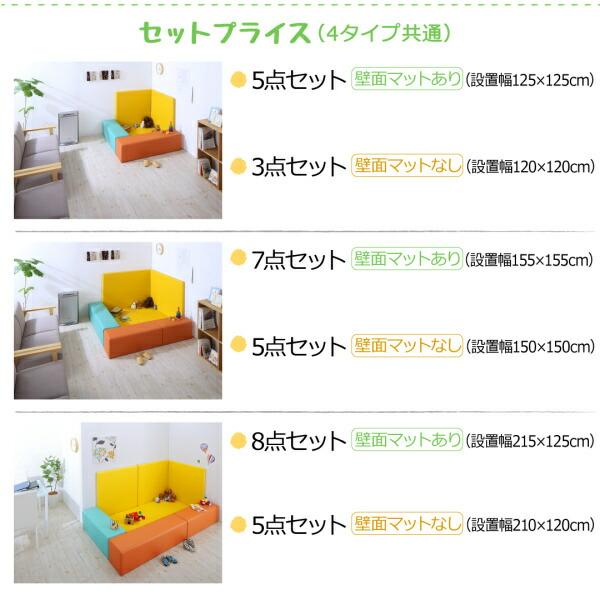 プレイマット タイルカーペット 法人様必見。子供に安全安心のコーナー型キッズプレイマット 5点セット フロアマット1枚+スツール2枚+壁面マット2枚 125×125