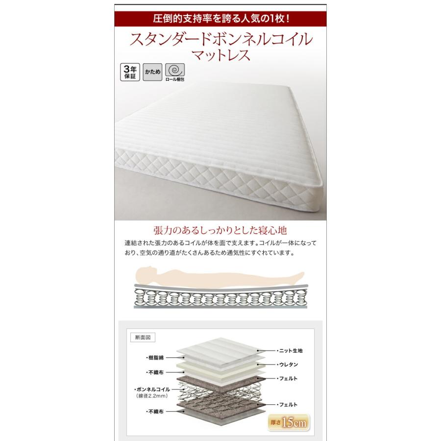 お客様組立 壁付けできる国産ファミリー連結収納ベッド スタンダードポケットコイルマットレス付き Aタイプ シングルの画像