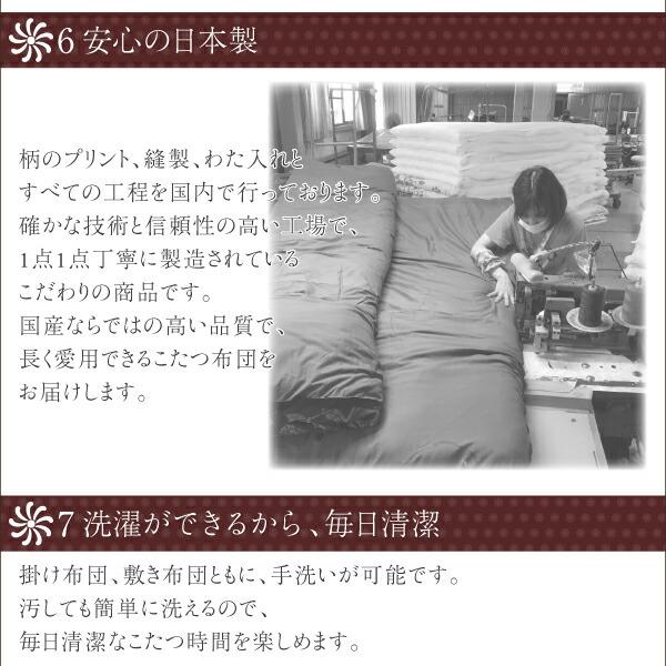 こたつ布団セット 国産こたつ布団 掛け敷き布団&上掛け3点セット 7尺長方形(90×210cm)天板対応_10