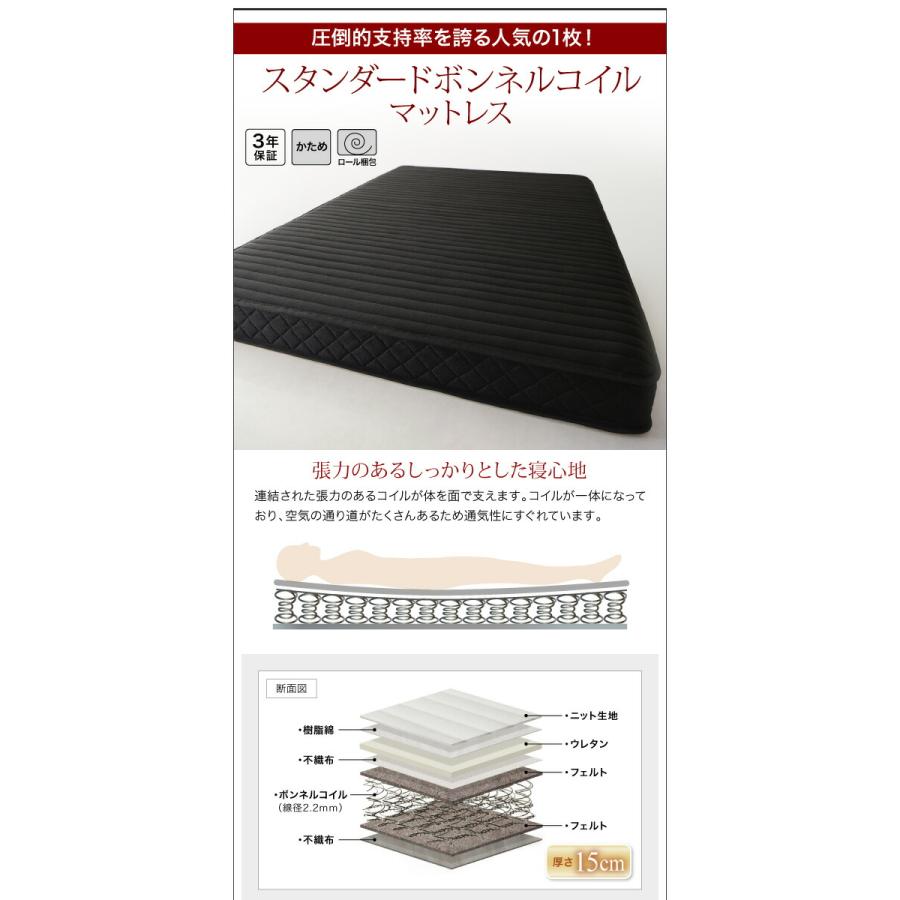 棚・コンセント付きフロアベッド プレミアムポケットコイルマットレス付き ダブル 組立設置付