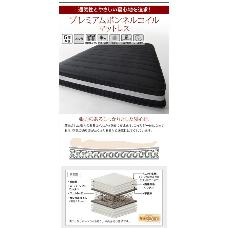 棚・コンセント付きフロアベッド プレミアムポケットコイルマットレス付き ダブル 組立設置付