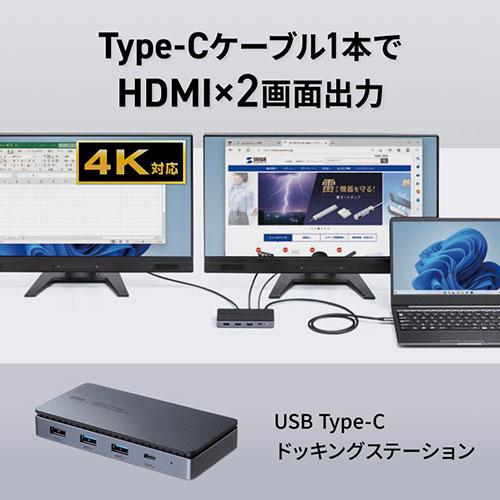 サンワサプライ USB Type-Cドッキングステーション HDMI×2画面出力対応 USB-CVDK15｜shiningstore-next｜03