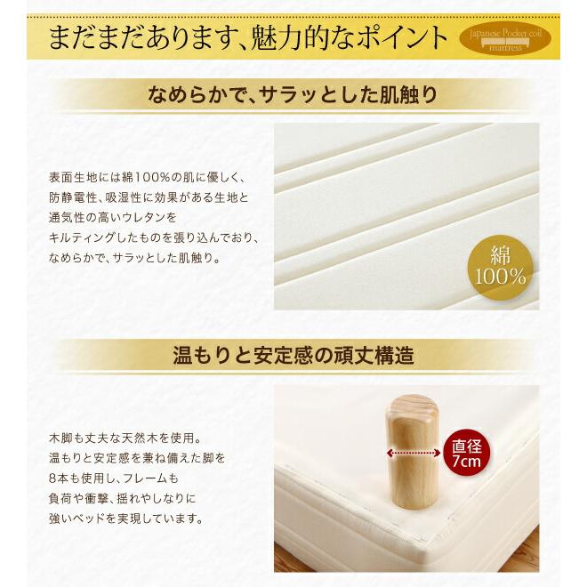 ショート丈分割式 脚付きマットレスベッド 国産ポケット ショート丈分割式 脚付きマットレスベッド 国産ポケット