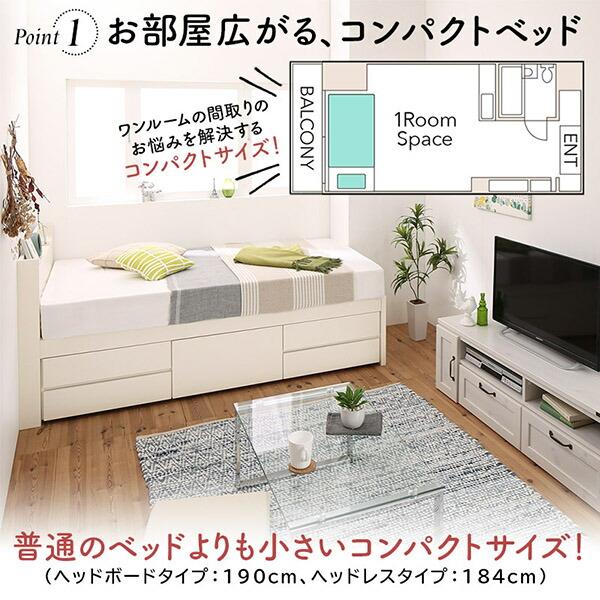 ベッドフレーム すのこベッド 日本製 大容量コンパクトすのこチェスト収納ベッド 薄型プレミアムボンネルコイルマットレス付き ヘッド付き セミシングル