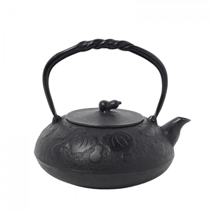 南部鉄器 宝生堂 IH対応鉄瓶(鉄蓋) 瓢 黒 1.2L 700097の画像