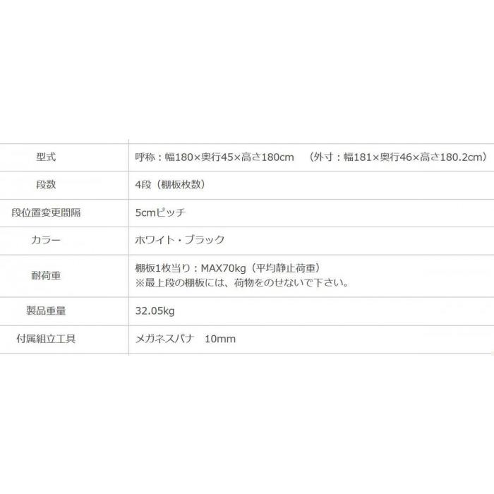 スチールラック NC1800-18 4段 間口1800×奥行450×高さ1800mm ブラックの画像