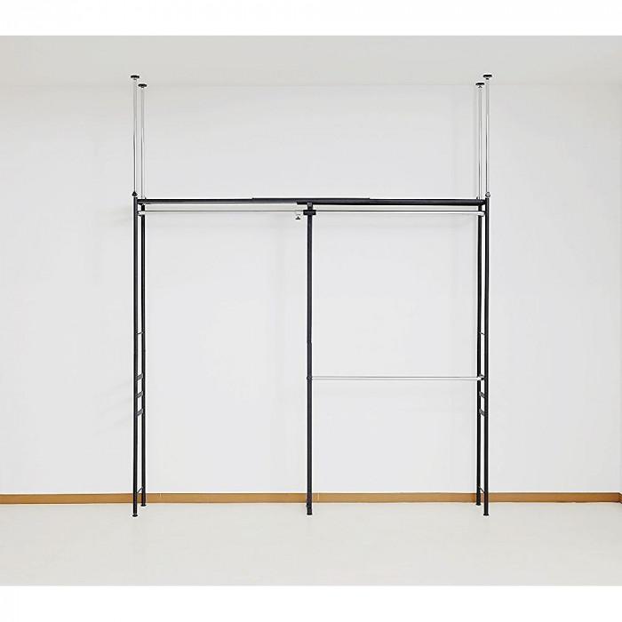 ツッパリクローゼットハンガーラック ロータイプ ワイド シルバーメタリック SK-80L W(BK)の画像
