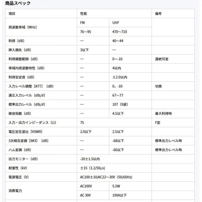 日本アンテナ 屋外用UHFブースター(44dB型 FM補完放送対応 FMパス) NC44U2 2181499の画像