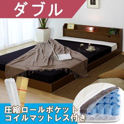 ベッドフレーム ベッド おしゃれ ダブル 多機能フロアベッド　ホワイト　ダブル　圧縮梱包ポケットコイルマット付き