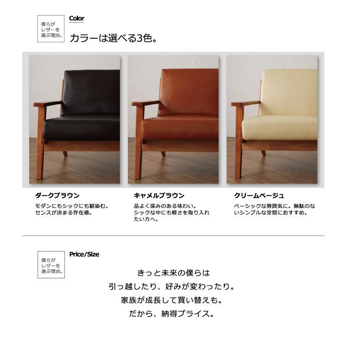 木肘デザインソファ 北欧デザイン木肘レザーソファ 3P : シャイニング 
