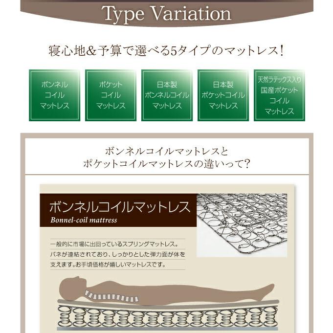 フラップ棚・照明・コンセントつき多機能ベッド 国産ボンネルコイルマットレス付き ダブル