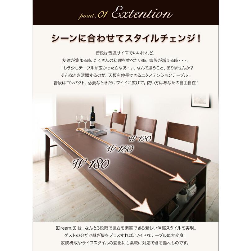 Dream.3 【テレ朝】 5点セット(テーブル+チェア4脚) W120-180