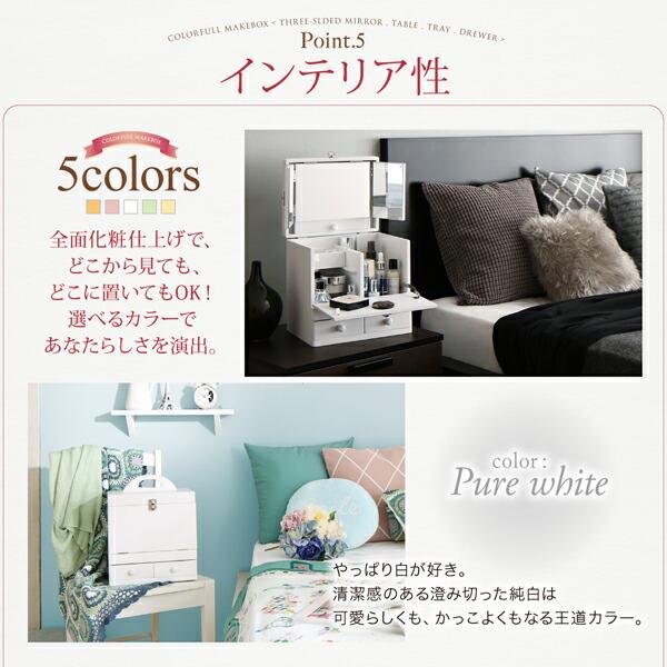 玄関収納 ドレッサー 収納 三面鏡付き カラフル木製メイクボックス