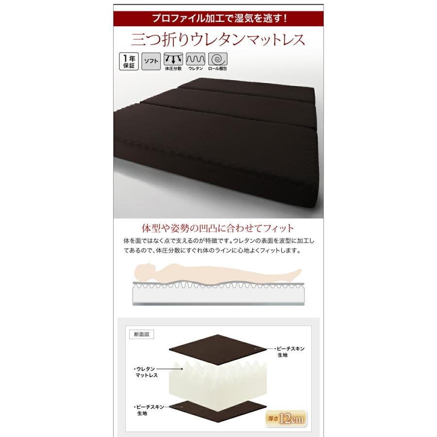 棚・コンセント付き収納ベッド Equinox イクイノックス 【スタンダードポケットコイルマットレス】 三つ折りウレタンマットレス付き シングル