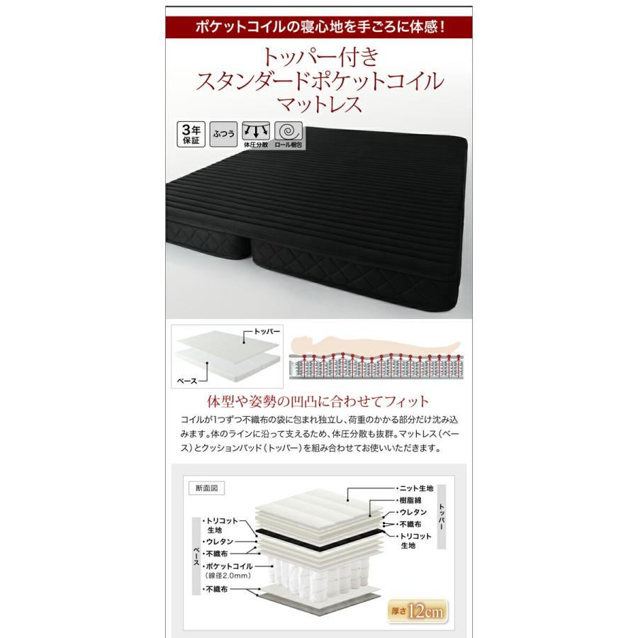 棚・コンセント付き収納ベッド Equinox イクイノックス 【スタンダードポケットコイルマットレス】 三つ折りウレタンマットレス付き シングル