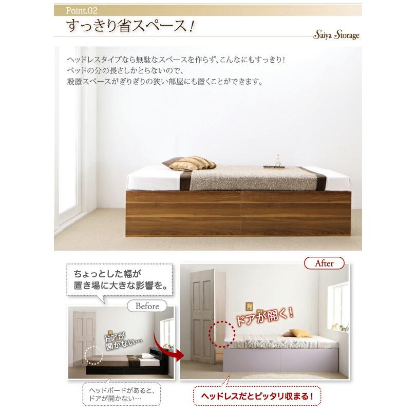 大容量収納庫付きベッド SaiyaStorage サイヤストレージ 薄型プレミアムポケットコイルマットレス付き 深型 すのこ床板 【ベッドレス】 シングル