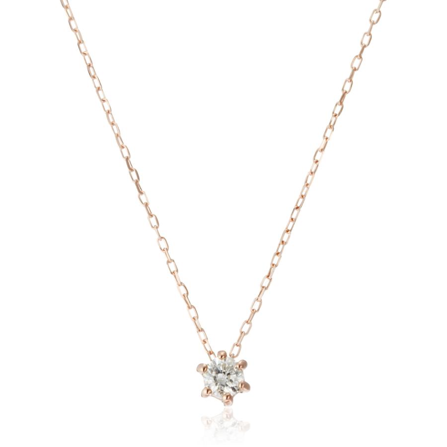 0.1ct6本爪K10PGダイヤモンドプチネックレス : Shining Today - 通販 