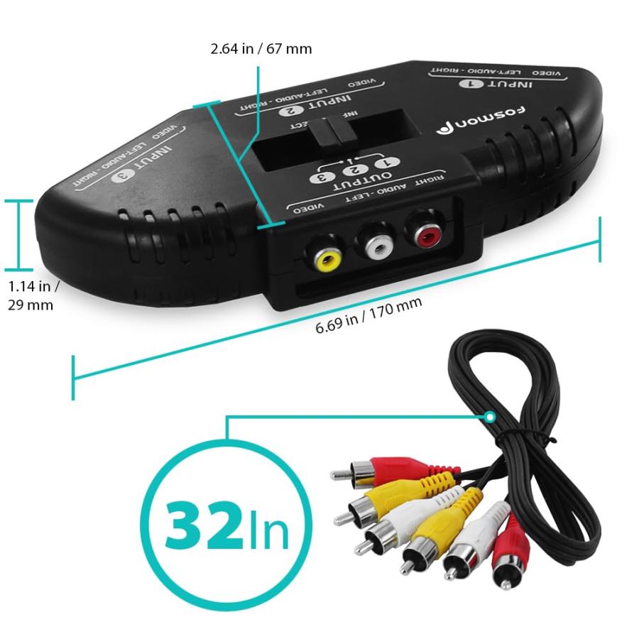 JJBestworld Fosmon AVセレクター 切替器 3入力1出力 3ポート RCA