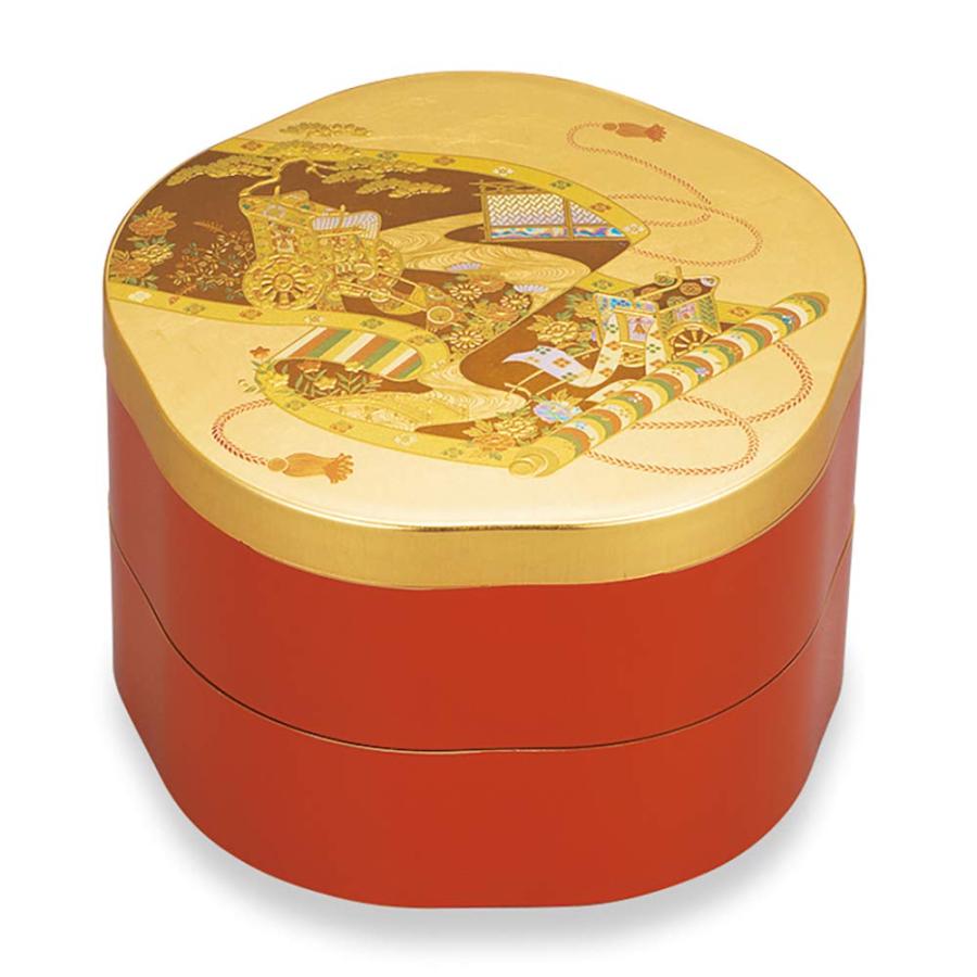 ミタニ 山中漆器 重箱 金 16.5cm 山中塗 箔工芸 梅型 5.5 二段重 千年