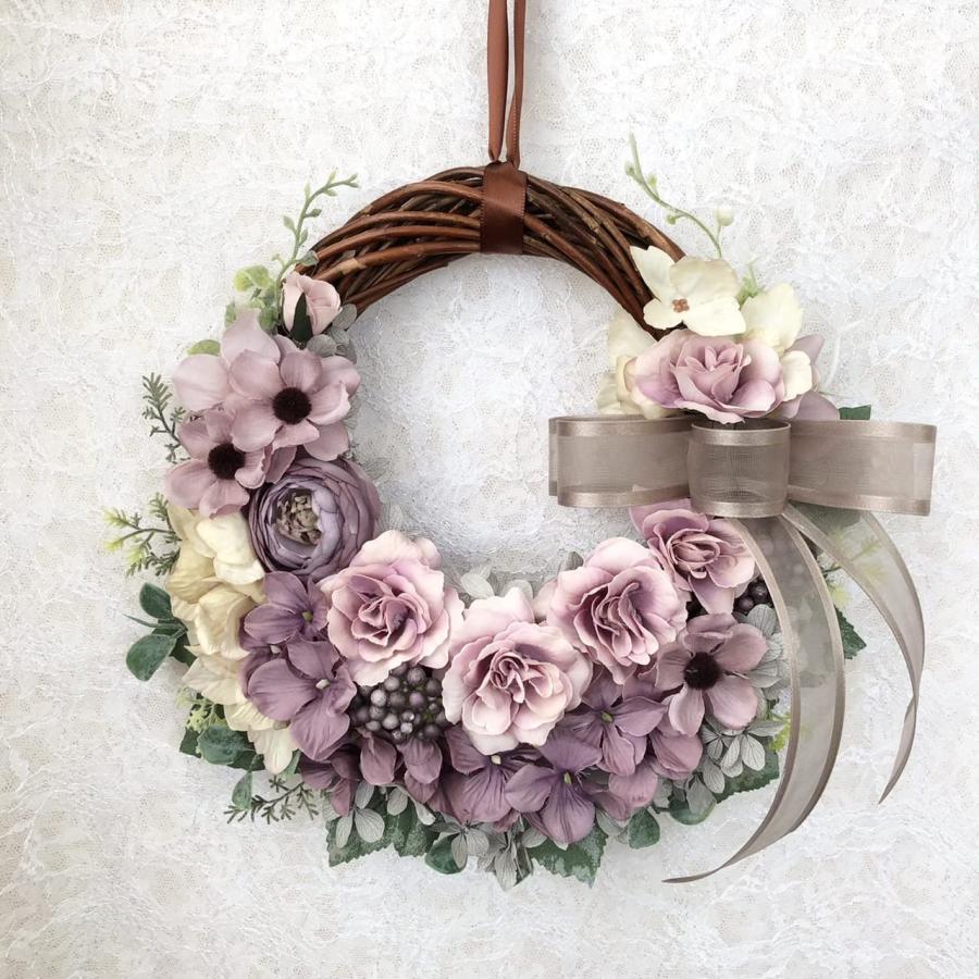 ビンテージ アートフラワー 布花 リース ビスクドール アンティーク 薔薇 バラ 10人以上購入 大輪薔薇のリース 薔薇リース ピンクベージュ薔薇