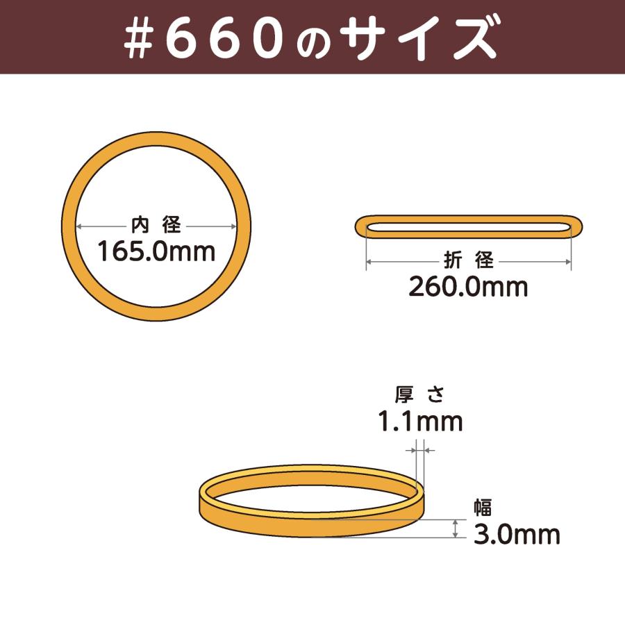輪ゴム オーバンド #660 < 50g透明袋 > アメ色 太い幅 少量 包装 ゴム
