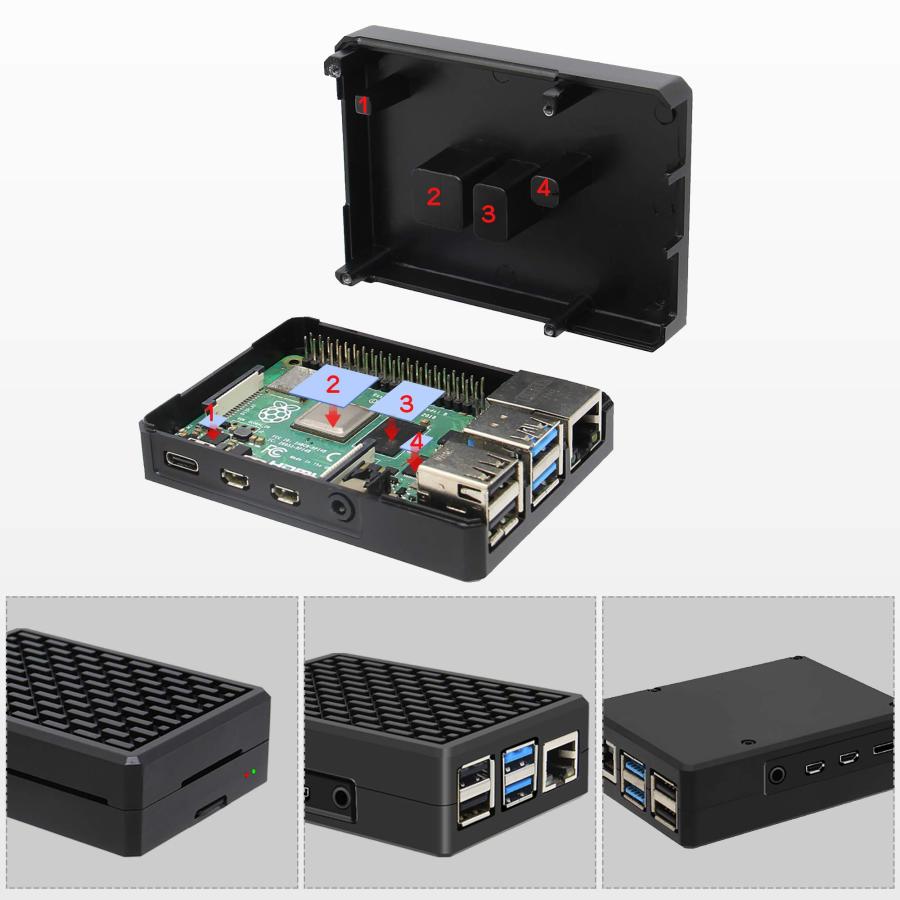 Geekworm ラズベリーパイ4B（Raspberry Pi）アルミメタルケース、ヒートシンクケース、Raspberry Pi 4 Model Bに｜shiningtoday｜02