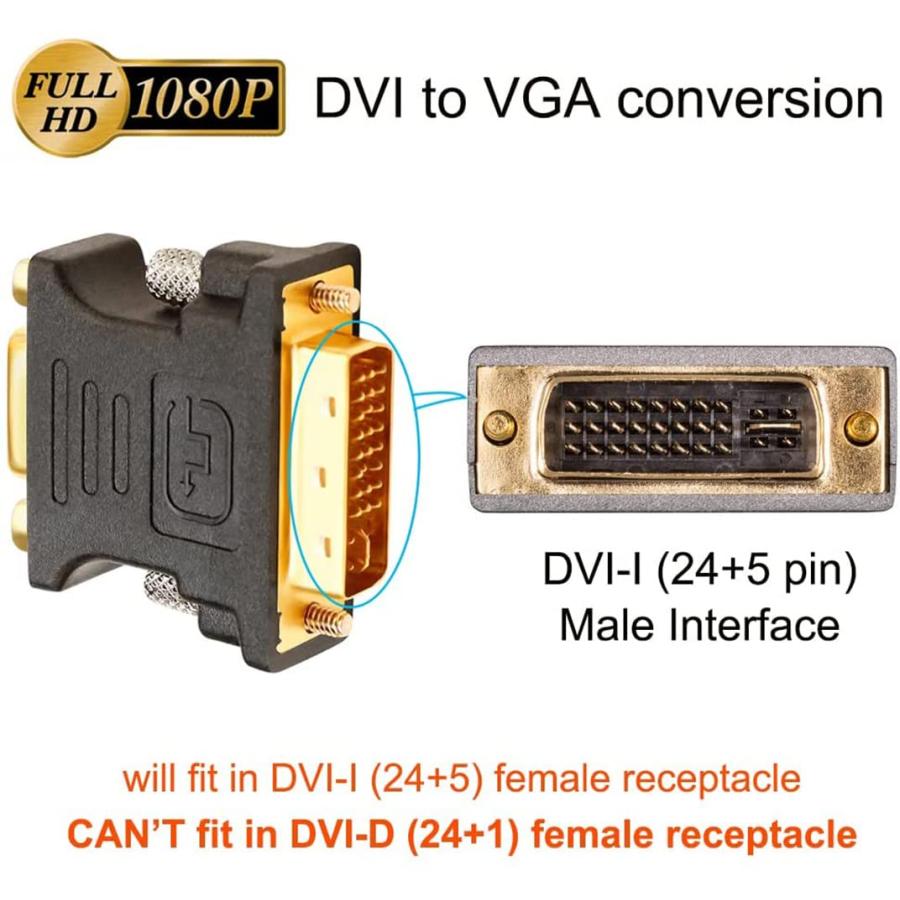 DTECH DVI VGA 変換 アダプター DVI-I (24+5) オス to VGA (ミニ D-Sub 15ピン) メス コンバーター DVI｜shiningtoday｜06