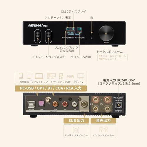 AIYIMA D03 Bluetooth5.0 パワーアンプ 150W * 2 HIFI2.1デジタル