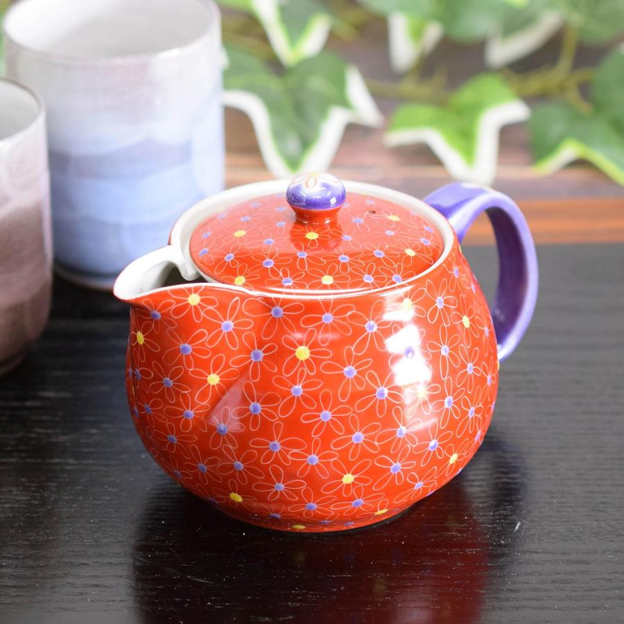 急須 おしゃれ 九谷焼 ポット 朱巻唐草 陶器 和食器 日本製 茶こし網付