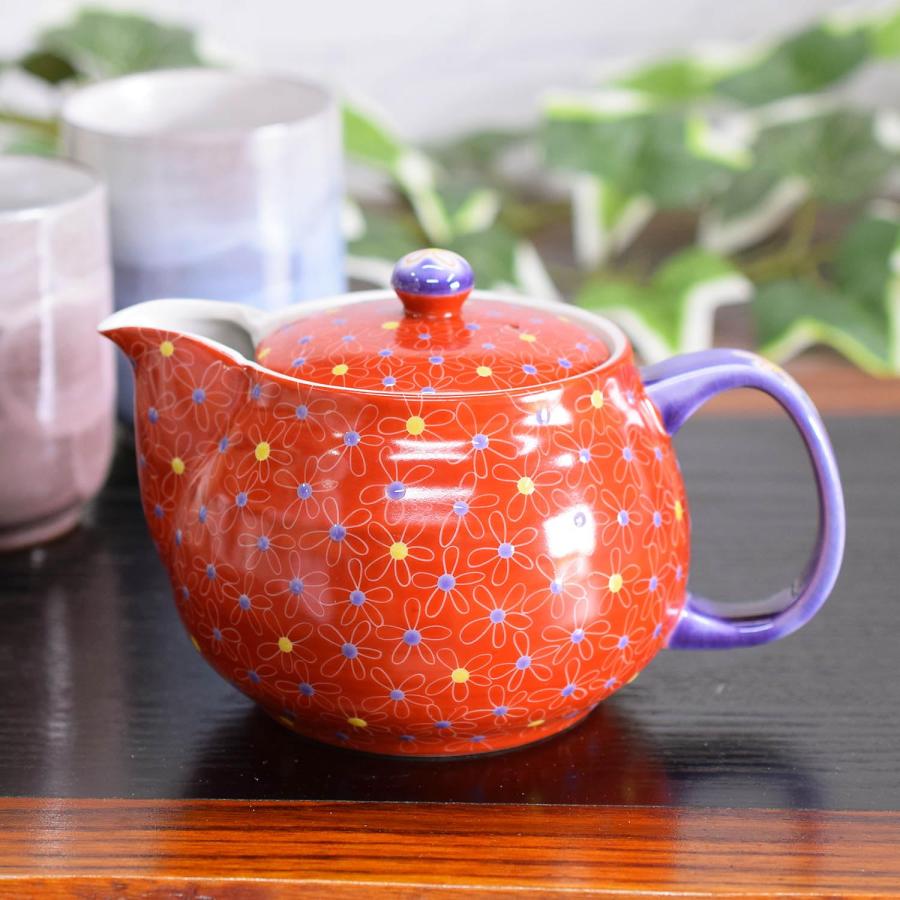 急須 おしゃれ 九谷焼 ポット 朱巻唐草 陶器 和食器 日本製 茶こし網付