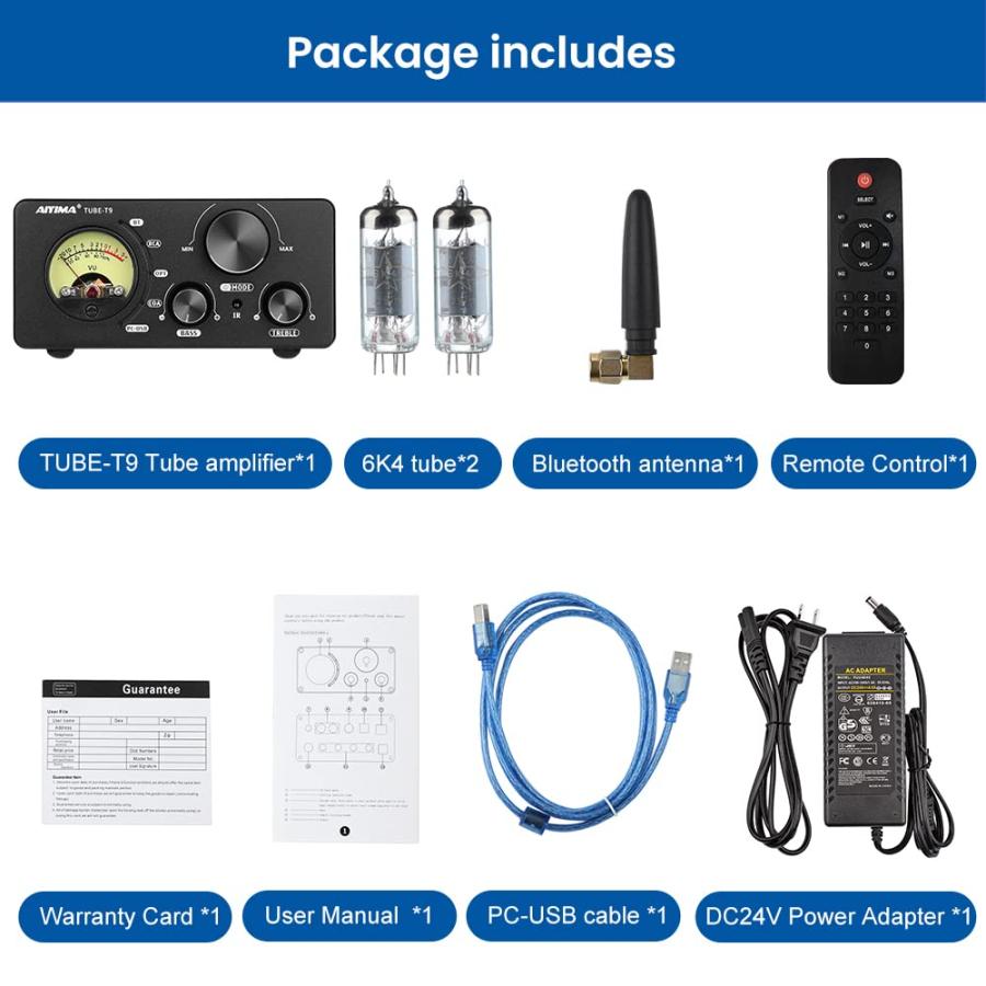 AIYIMA T9 Bluetooth 5.0 100W*2チューブアンプ 2.0チャンネル 真空管